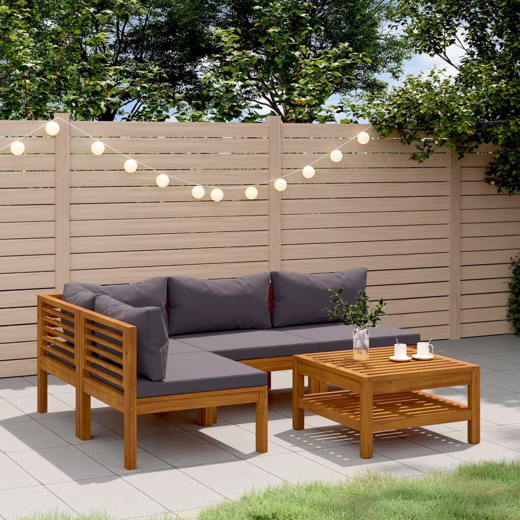 vidaXL 5 Piece Garden Lounge Set with Cushion Solid Acacia Wood