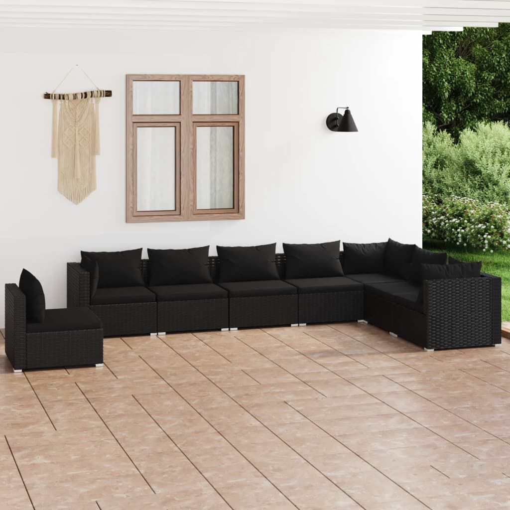vidaXL 8 Piece Garden Lounge Set with Cushions Poly Rattan Black