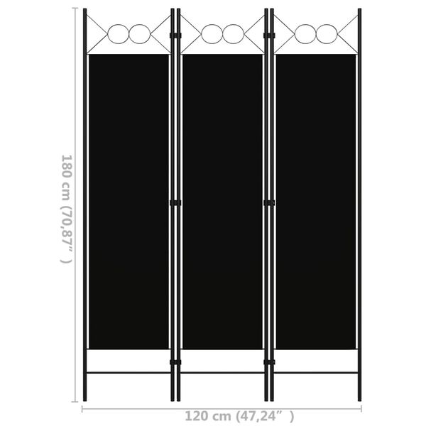 vidaXL 3-Panel Room Divider Black 120x180 cm