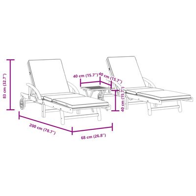 vidaXL Sun Loungers 2 pcs with Table Solid Wood Acacia