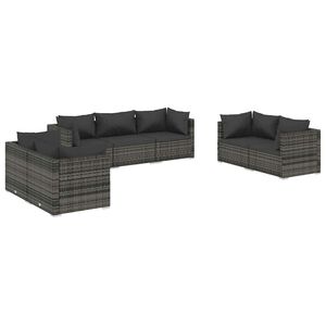 vidaXL 7 Piece Garden Lounge Set with Cushions Poly Rattan Grey