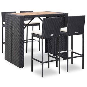 vidaXL 5 Piece Outdoor Bar Set Poly Rattan and Acacia Wood Black