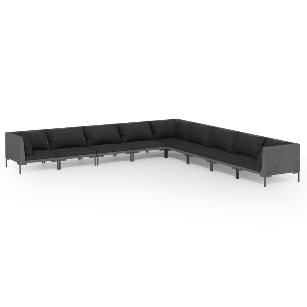 vidaXL 9 Piece Garden Lounge Set with Cushions Poly Rattan Dark Grey