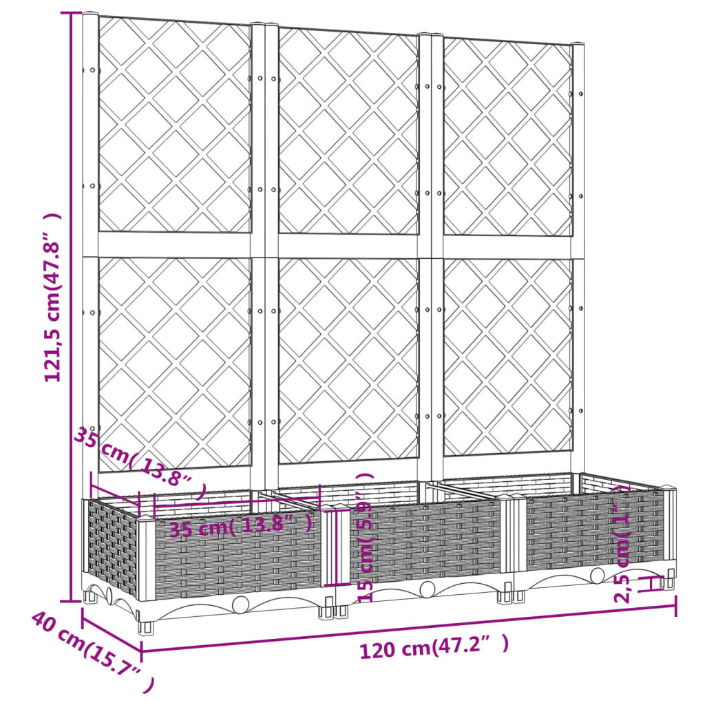 vidaXL Garden Planter with Trellis Blue Grey 120x40x121.5 cm PP