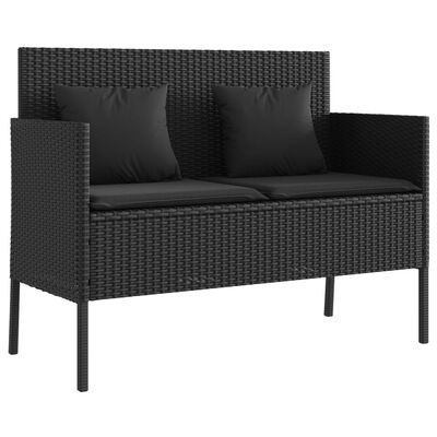 vidaXL Garden Bench with Cushions Black Poly Rattan, black vidaXL Garden Bench with Cushions Black Poly Rattan
