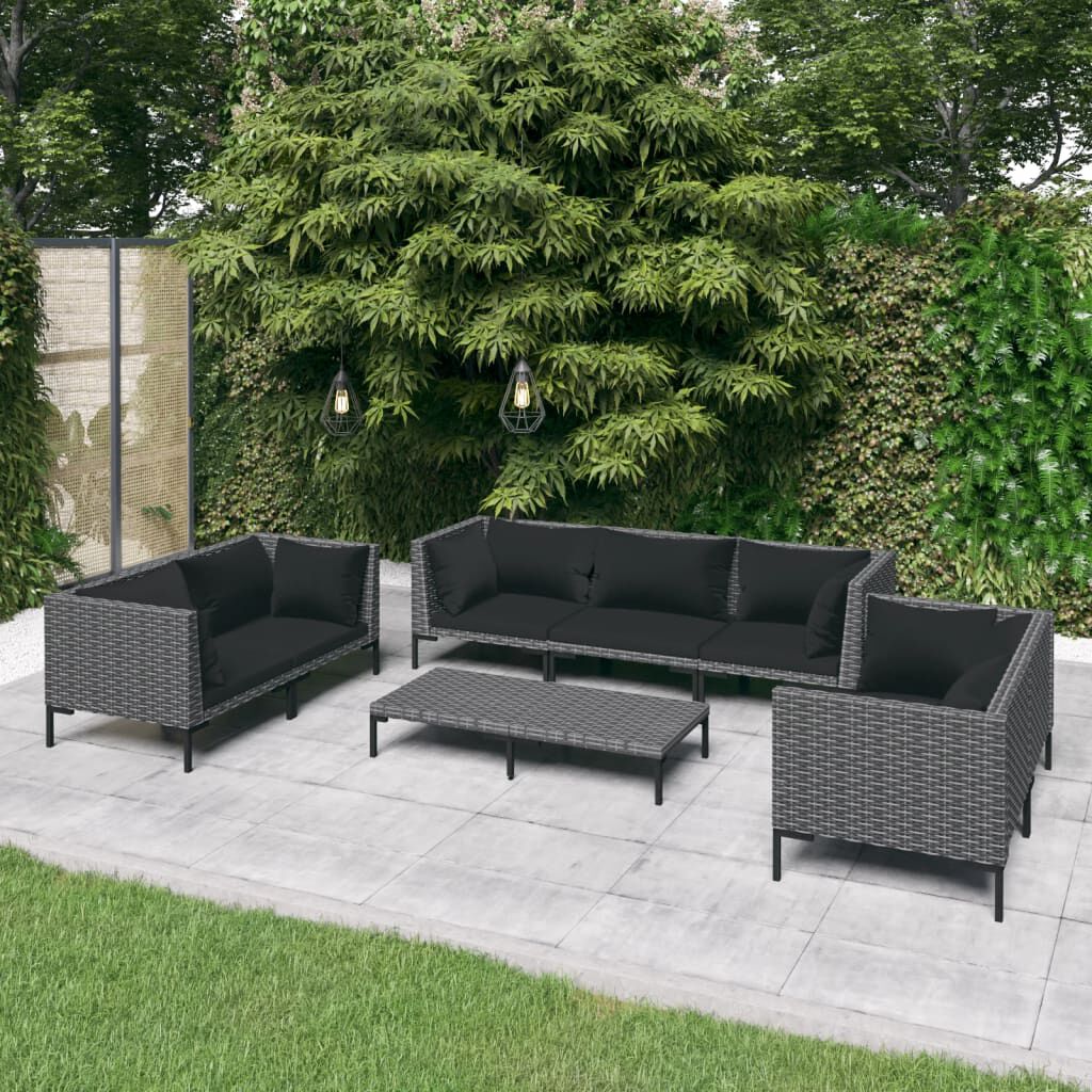 vidaXL 8 Piece Garden Lounge Set with Cushions Poly Rattan Dark Grey