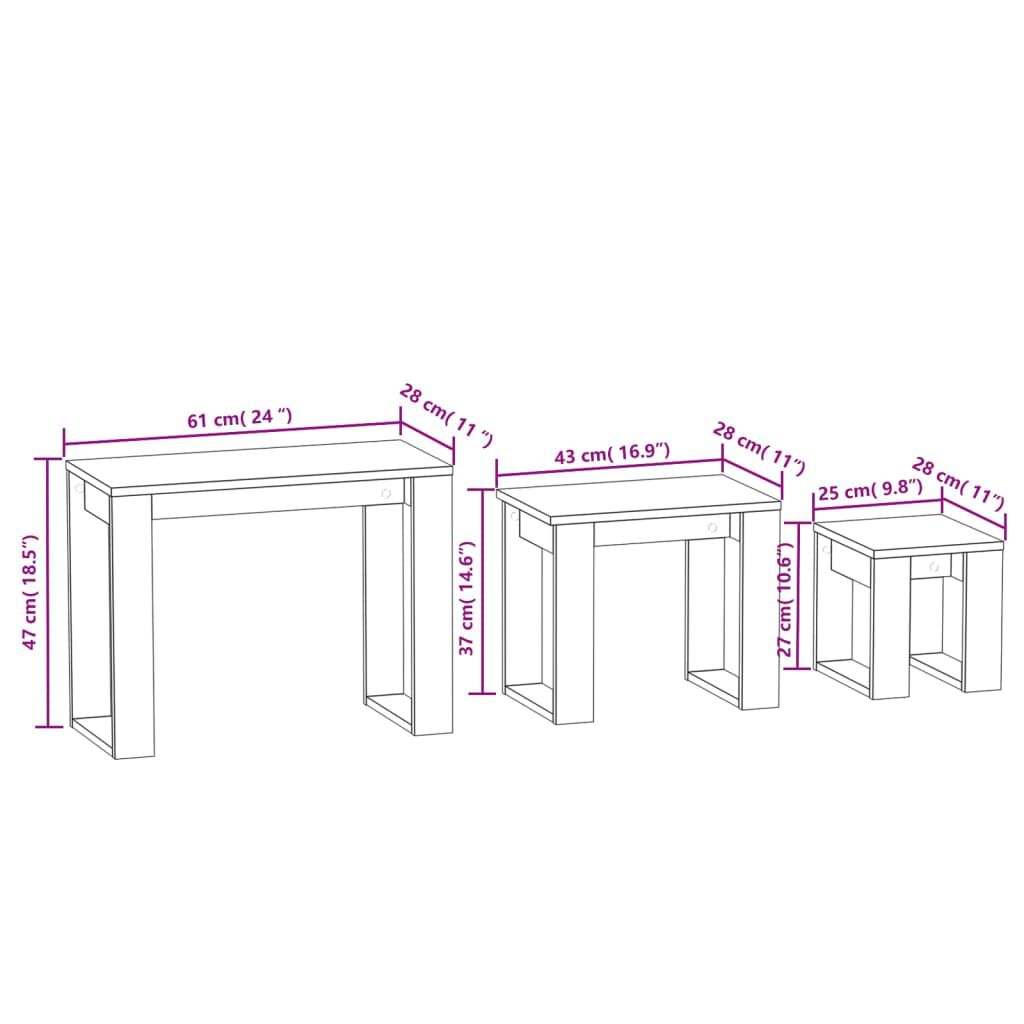 vidaXL Nesting Tables 3 pcs Sonoma Oak Engineered Wood