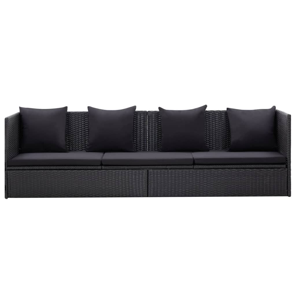 vidaXL Garden Bed with Cushion and Pillow Poly Rattan Black