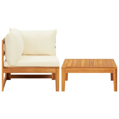 vidaXL 2 Piece Garden Lounge Set with Cream White Cushions Acacia Wood