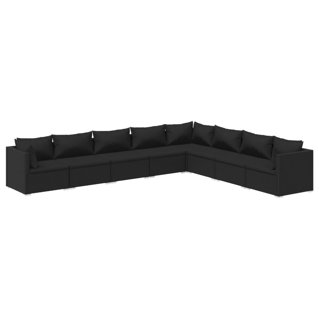 vidaXL 8 Piece Garden Lounge Set with Cushions Poly Rattan Black