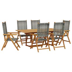 vidaXL 7 Piece Garden Dining Set Grey Poly Rattan and Solid Wood