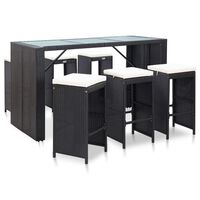 vidaXL 7 Piece Garden Bar Set with Cushions Poly Rattan Black, black vidaXL 7 Piece Garden Bar Set with Cushions Poly Rattan Black