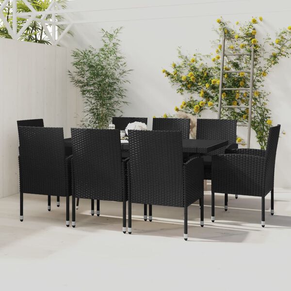 vidaXL 9 Piece Garden Dining Set Poly Rattan Black