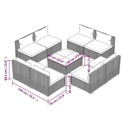 vidaXL 9 Piece Garden Lounge Set with Cushions Poly Rattan Black, black vidaXL 9 Piece Garden Lounge Set with Cushions Poly Rattan Black