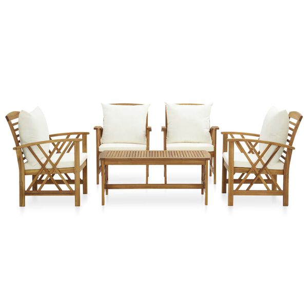 vidaXL 5 Piece Garden Lounge Set with Cushions Solid Acacia Wood