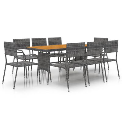 vidaXL 9 Piece Outdoor Dining Set Poly Rattan Grey, grey vidaXL 9 Piece Outdoor Dining Set Poly Rattan Grey