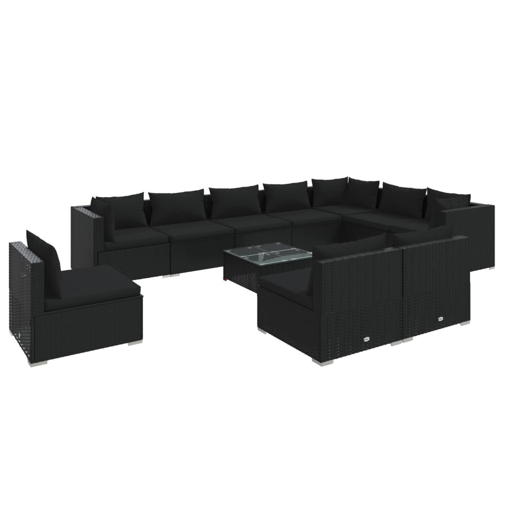 vidaXL 11 Piece Garden Lounge Set with Cushions Poly Rattan Black