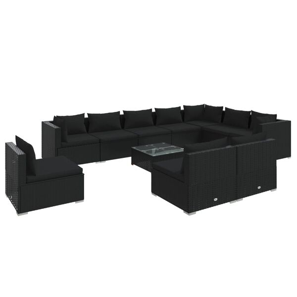vidaXL 11 Piece Garden Lounge Set with Cushions Poly Rattan Black