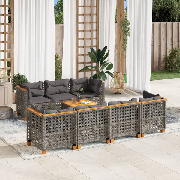 vidaXL 8 Piece Garden Sofa Set with Cushions Grey Poly Rattan