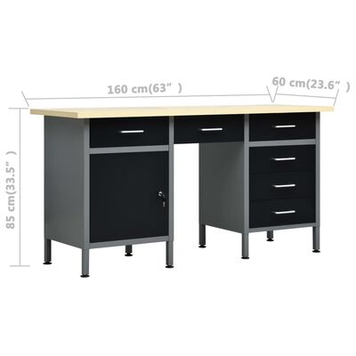 vidaXL Workbench Black 160x60x85 cm Steel,  vidaXL Workbench Black 160x60x85 cm Steel