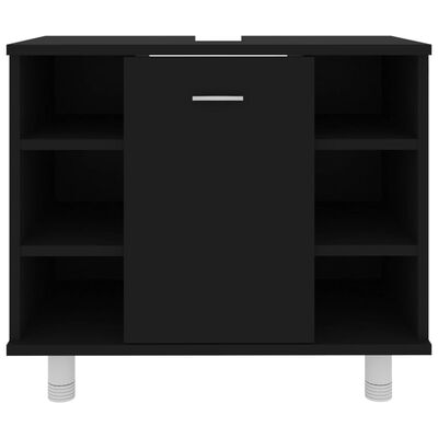 vidaXL 3 Piece Bathroom Furniture Set Black Engineered Wood, black vidaXL 3 Piece Bathroom Furniture Set Black Engineered Wood
