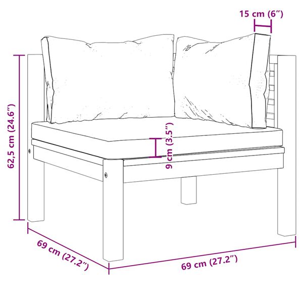 vidaXL Sectional Corner Sofa with Cream White Cushion Acacia Wood