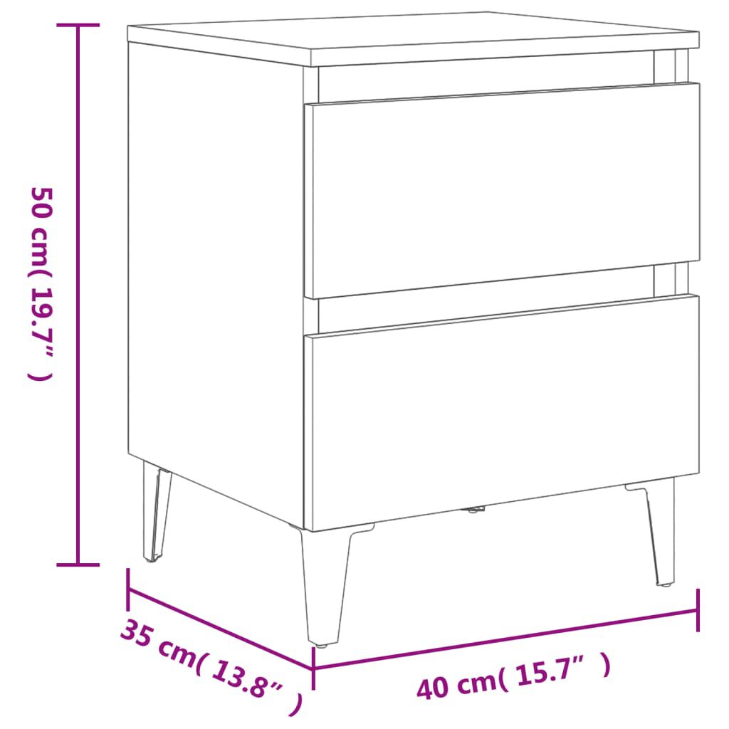 vidaXL Bed Cabinet with Metal Legs Smoked Oak 40x35x50 cm