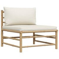 vidaXL Garden Middle Sofa with Cream White Cushions Bamboo, white vidaXL Garden Middle Sofa with Cream White Cushions Bamboo