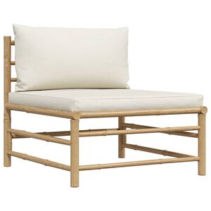 vidaXL Garden Middle Sofa with Cream White Cushions Bamboo
