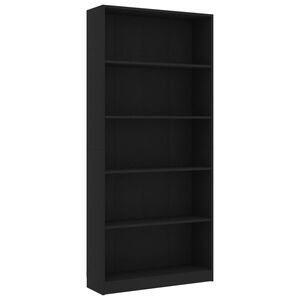 vidaXL 5-Tier Book Cabinet Black 80x24x175 cm Engineered Wood