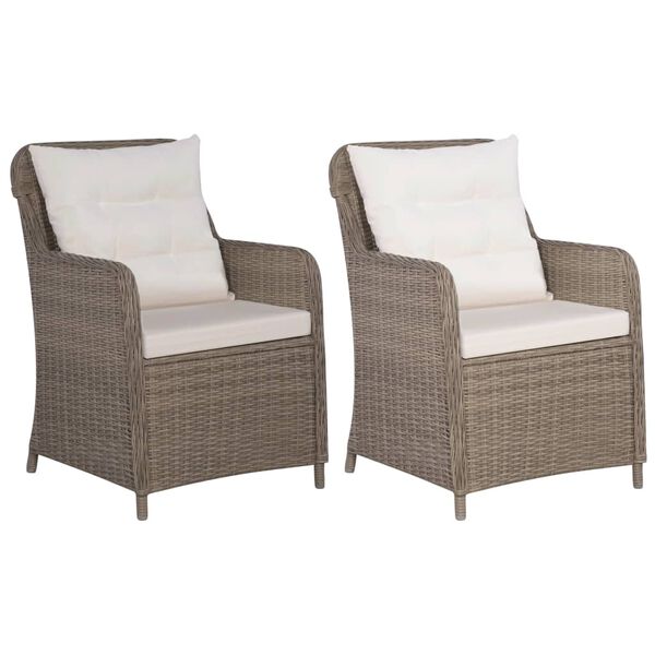vidaXL Outdoor Chairs with Cushions 2 pcs Poly Rattan Brown