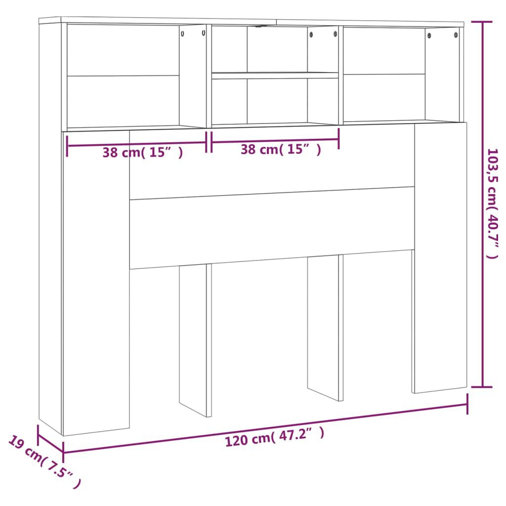 vidaXL Headboard Cabinet White 120x19x103.5 cm