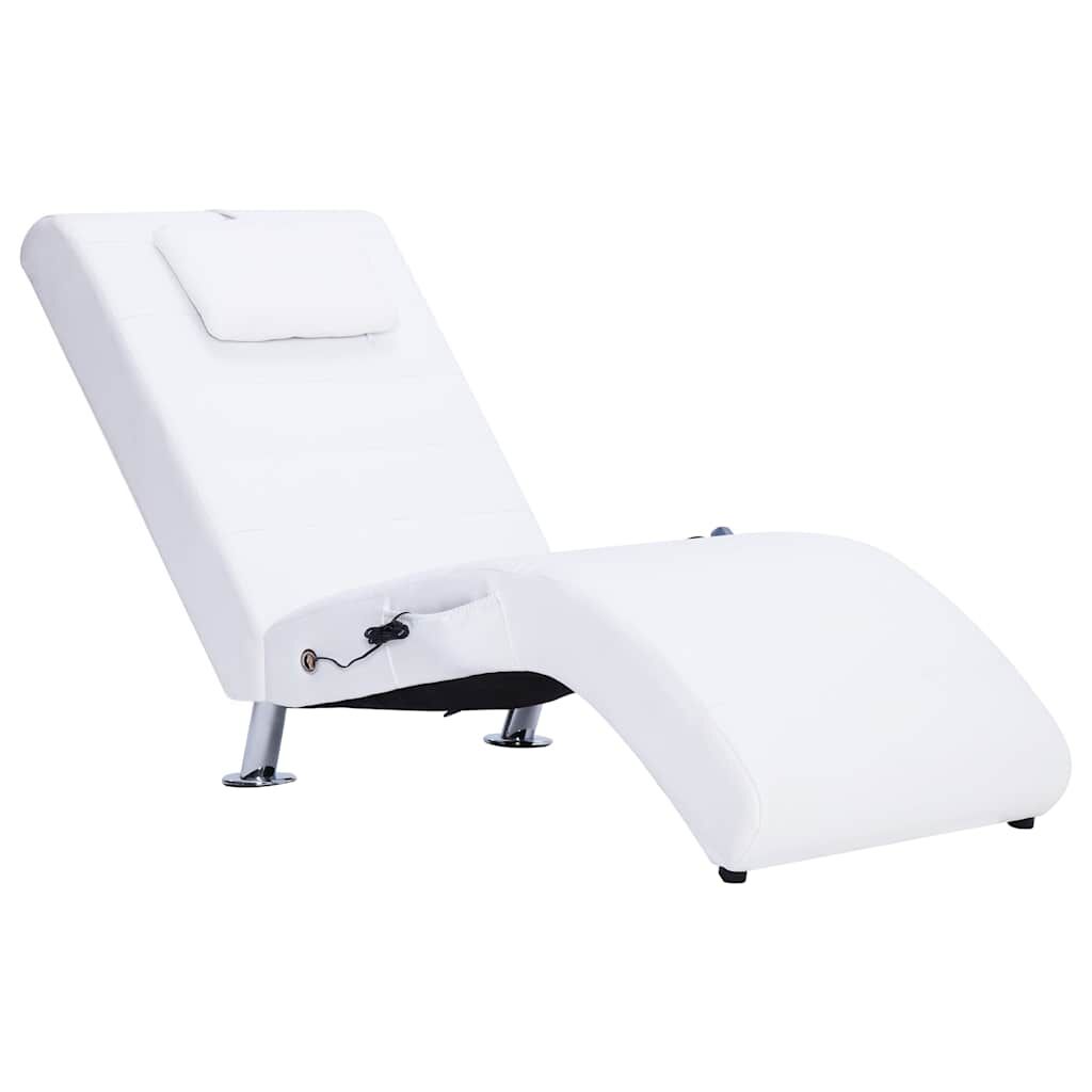 vidaXL Massage Chaise Longue with Pillow White Faux Leather