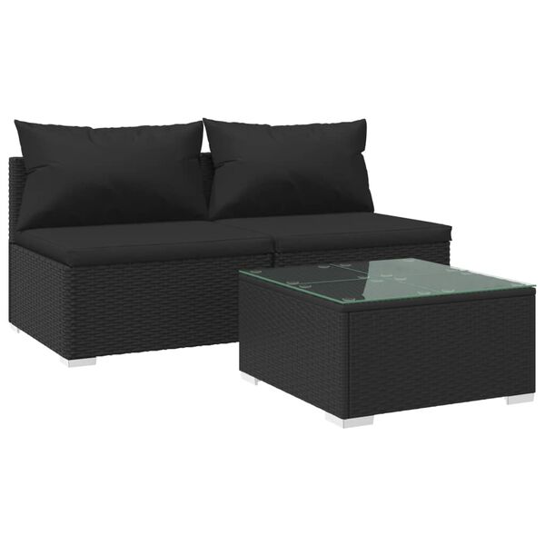 vidaXL 3 Piece Garden Lounge Set with Cushions Poly Rattan Black