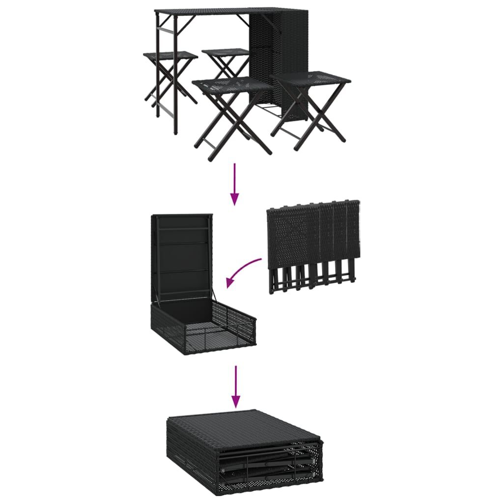 vidaXL 5 Piece Garden Dining Set Foldable Black Poly Rattan