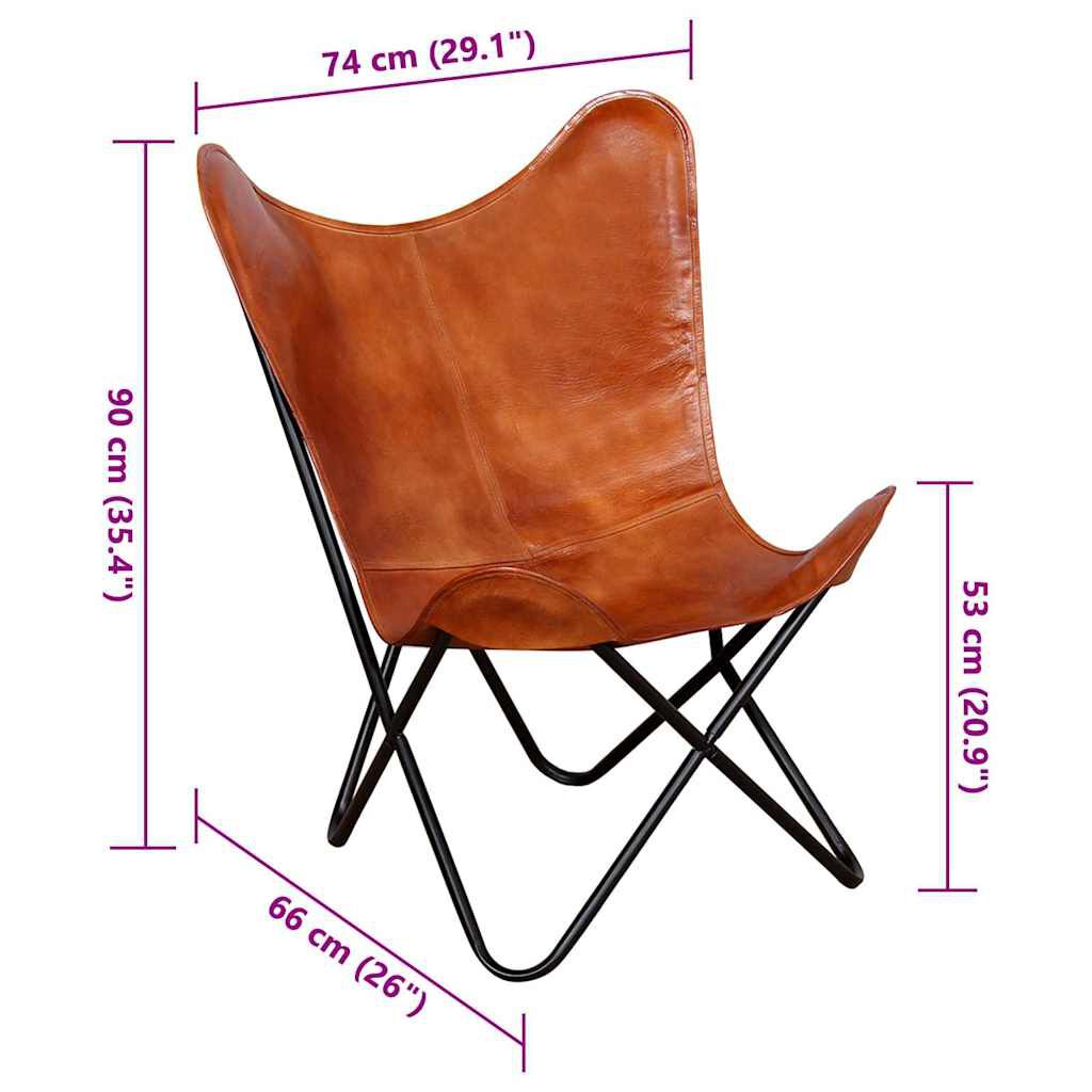 vidaXL Butterfly Chair Brown Real Leather