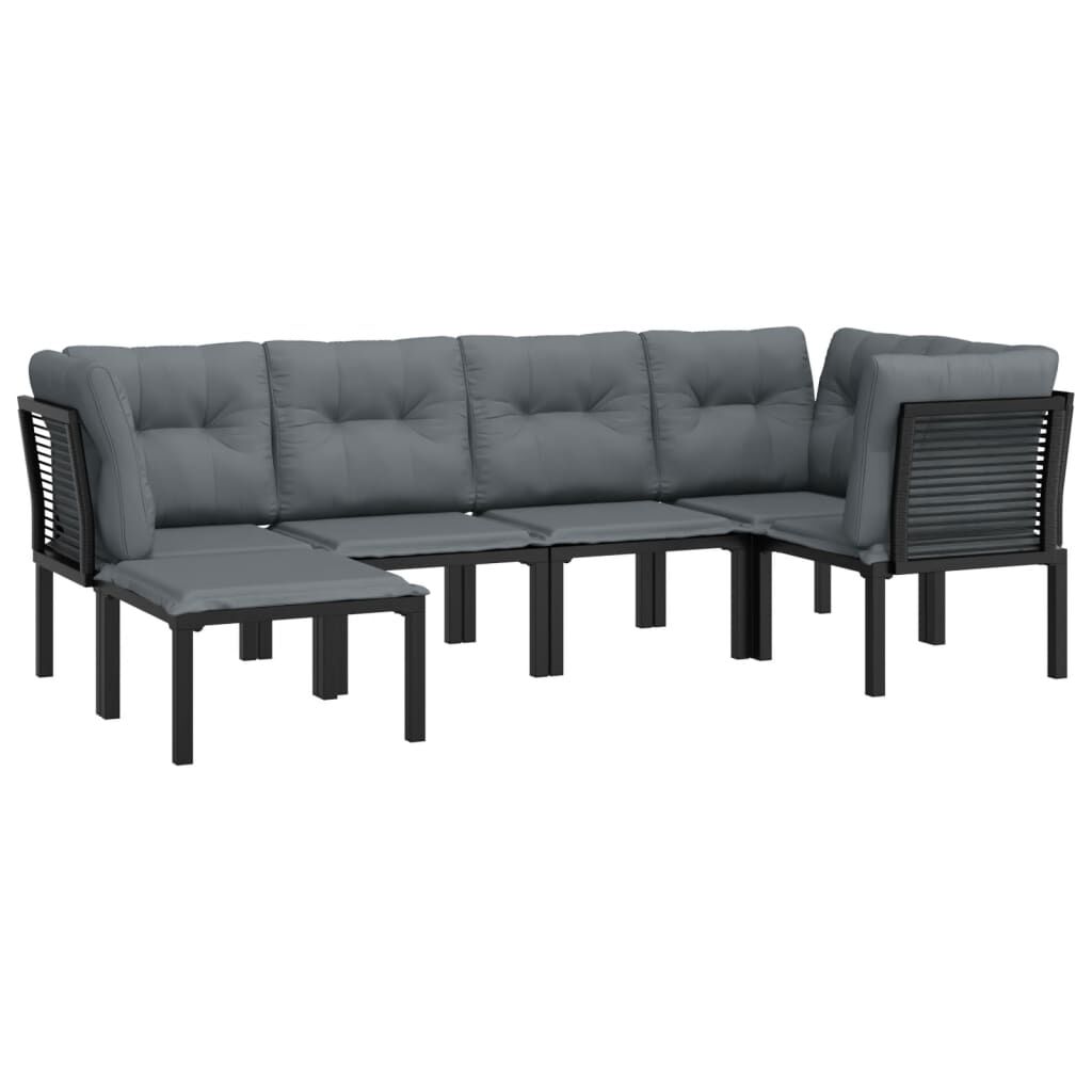 vidaXL 6 Piece Garden Lounge Set Black and Grey Poly Rattan