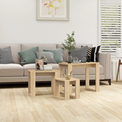 vidaXL Nesting Tables 3 pcs Sonoma Oak Engineered Wood, sonoma oak vidaXL Nesting Tables 3 pcs Sonoma Oak Engineered Wood