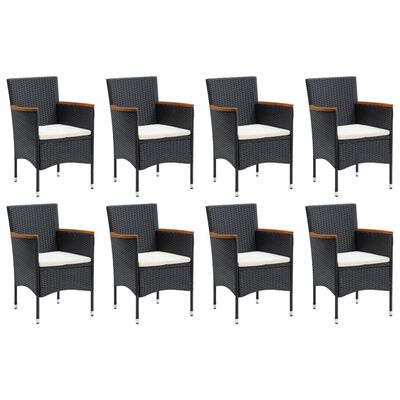 vidaXL 9 Piece Garden Dining Set with Cushions Poly Rattan Black, black and brown vidaXL 9 Piece Garden Dining Set with Cushions Poly Rattan Black