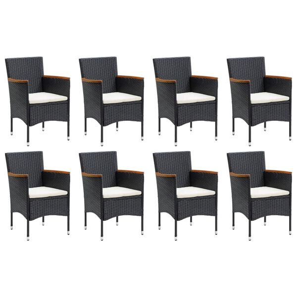 vidaXL 9 Piece Garden Dining Set with Cushions Poly Rattan Black