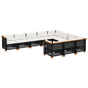 vidaXL 10 Piece Garden Sofa Set with Cushions Black Poly Rattan