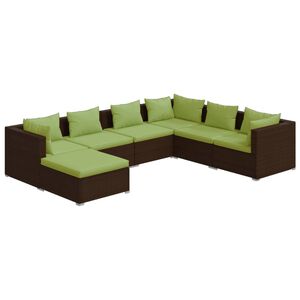 vidaXL 7 Piece Garden Lounge Set with Cushions Poly Rattan Brown