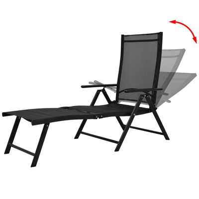 vidaXL Folding Sun Lounger Aluminium Black,  vidaXL Folding Sun Lounger Aluminium Black