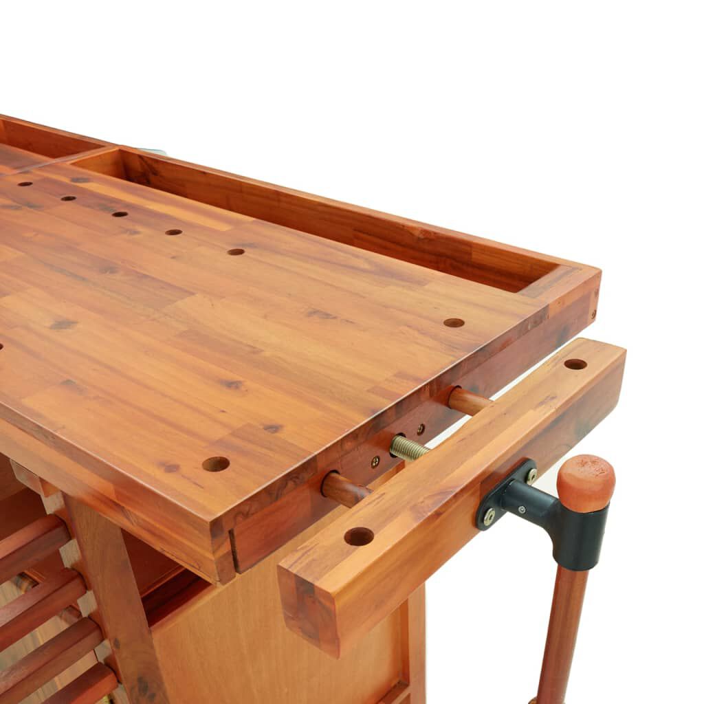 vidaXL Workbench with Drawers and Vices 192x62x83 cm Solid Wood Acacia