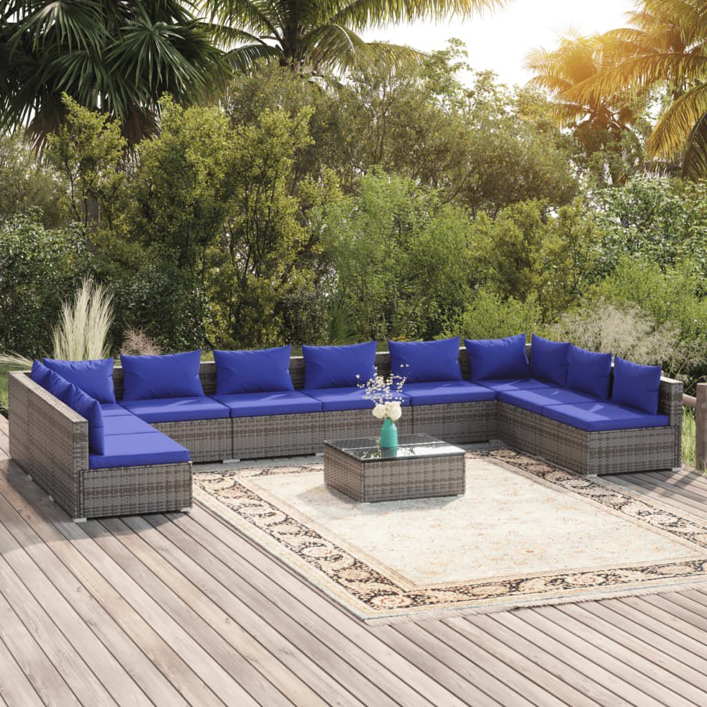 vidaXL 11 Piece Garden Lounge Set with Cushions Poly Rattan Grey
