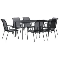 vidaXL 7 Piece Garden Dining Set Black Steel and Textilene,  vidaXL 7 Piece Garden Dining Set Black Steel and Textilene