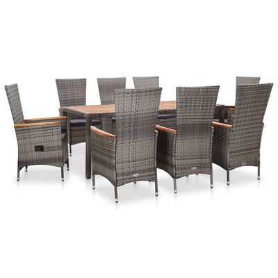 vidaXL 9 Piece Outdoor Dining Set with Cushions Poly Rattan Grey, grey vidaXL 9 Piece Outdoor Dining Set with Cushions Poly Rattan Grey