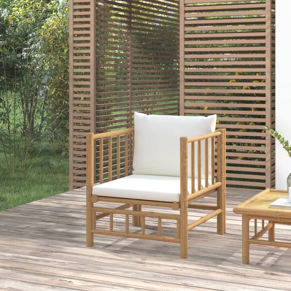 vidaXL Garden Sofa with Cream White Cushions Bamboo