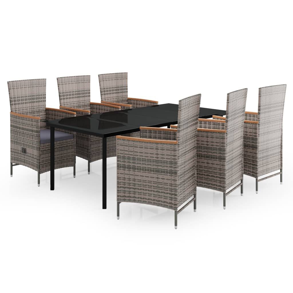 vidaXL 7 Piece Garden Dining Set with Cushions Grey