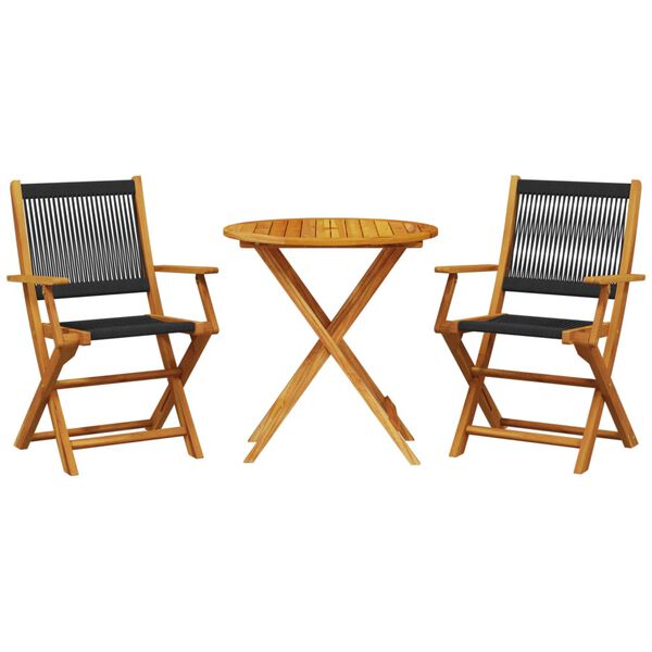 vidaXL 3 Piece Bistro Set Black Polypropylene and Solid Wood